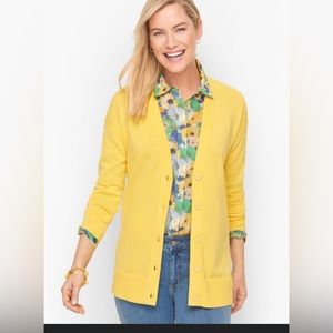 Talbots Medium light yellow deep V neck 5 button cardigan